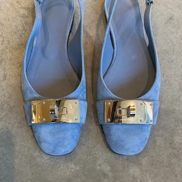 Hermes baby Blue Slingback Flats with Silver Buckle - Picture 2 of 6